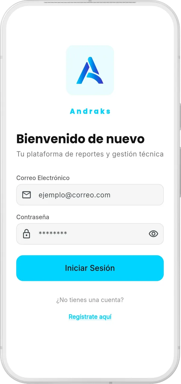 Andraks — Pantalla de inicio de sesión